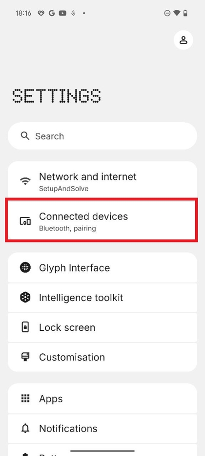 Connected devices section on Nothing Phone 3
