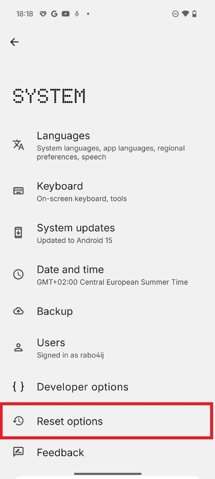 Reset options on Nothing Phone 3