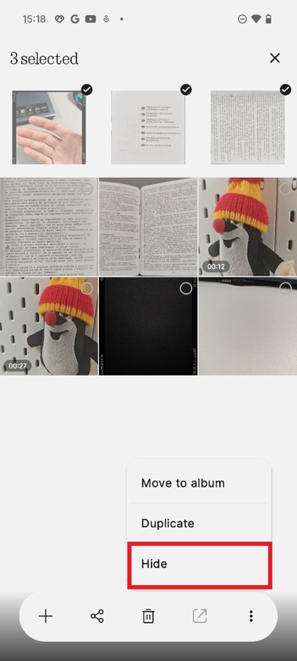 Op&ccedil;&otilde;es de ocultar na Galeria