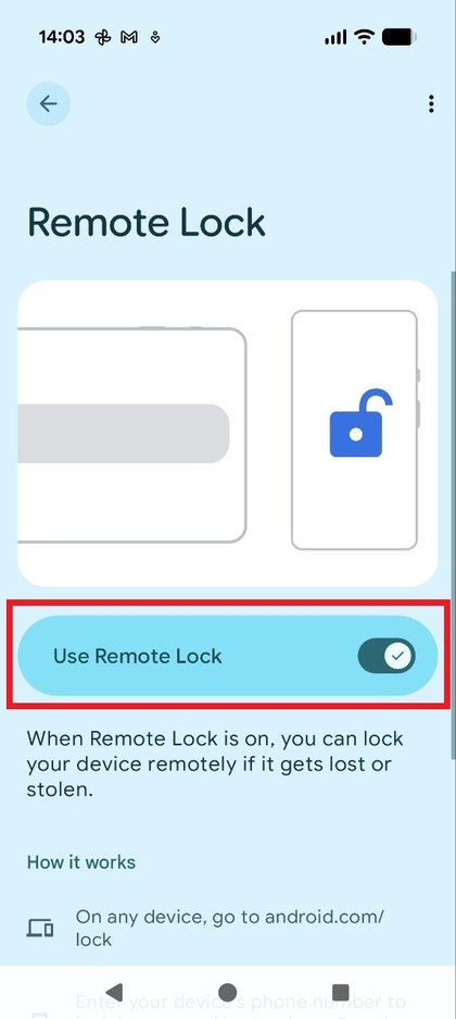 Option Remote Lock sur l'&eacute;cran de s&eacute;curit&eacute;