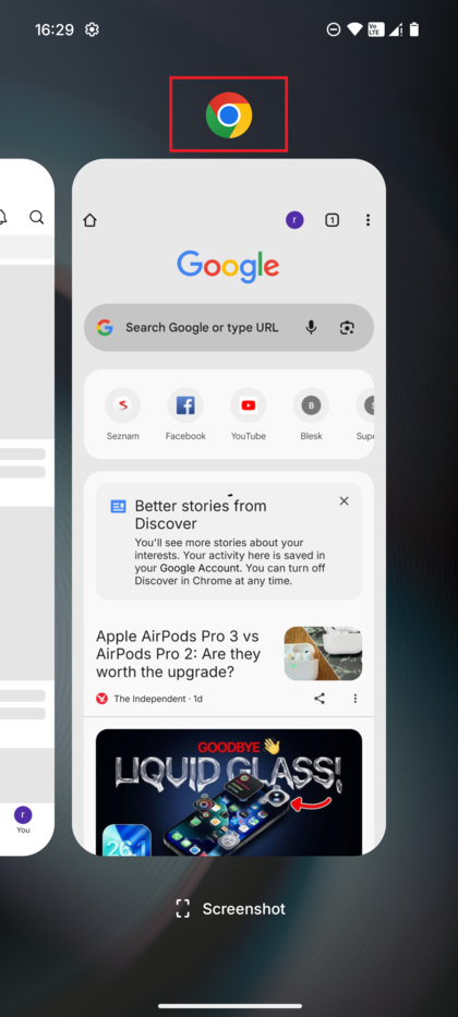 Picha ya skrini ya paneli ya Hivi Karibuni yenye mshale unaoelekeza kwenye ikoni ya programu juu ya hakikisho lake.