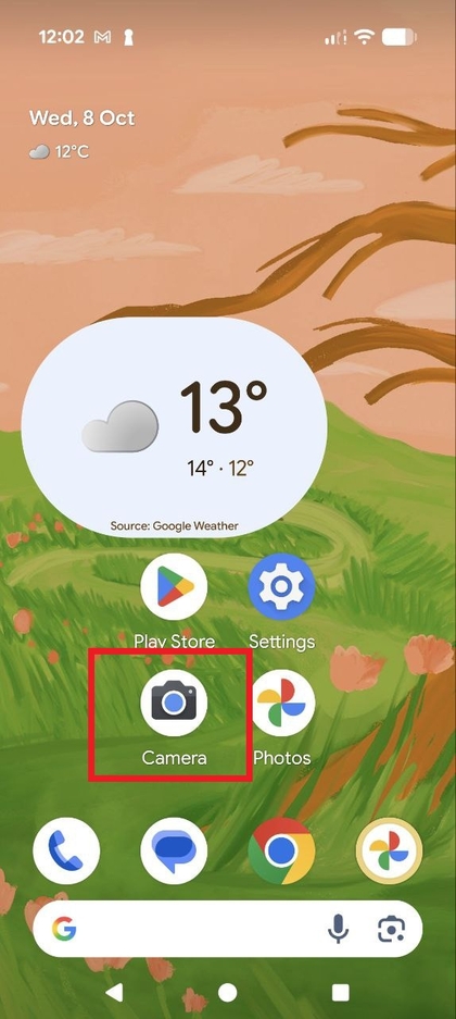 Ouverture de l'application Appareil photo sur Google Pixel