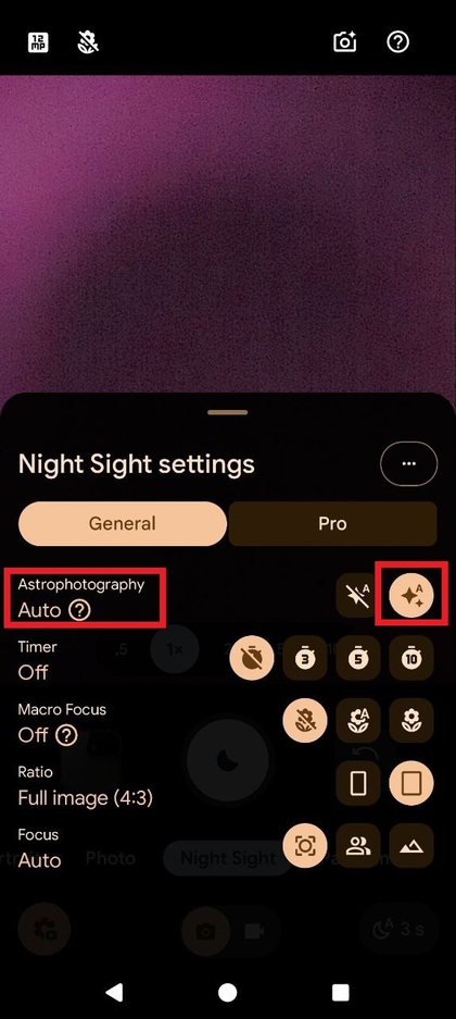 Astrofotografie modus instellingen