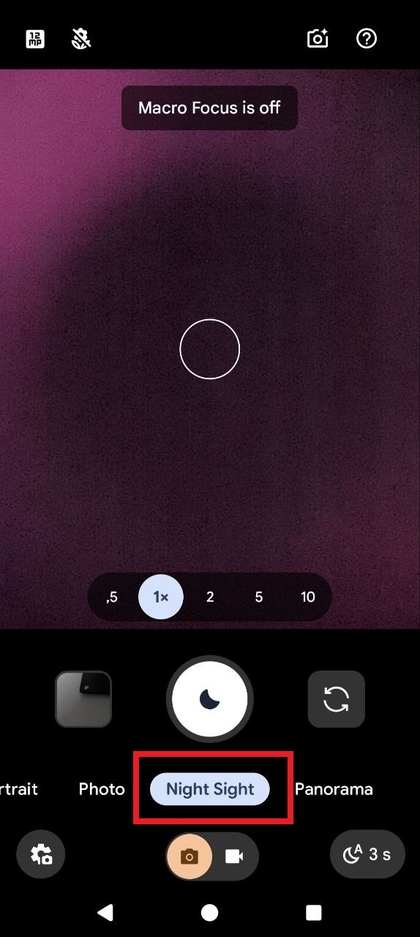 Google Pixel Nachtzichtmodus menu