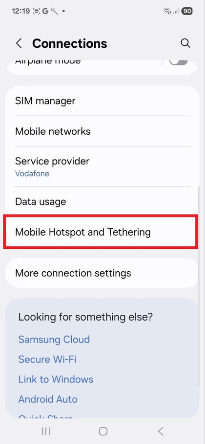 Opsioni i hotspot-it celular dhe lidhjes n&euml; Samsung Galaxy A56