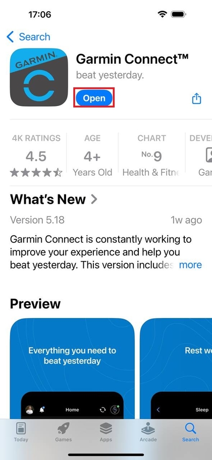 Aplicația Garmin Connect &icirc;n App Store