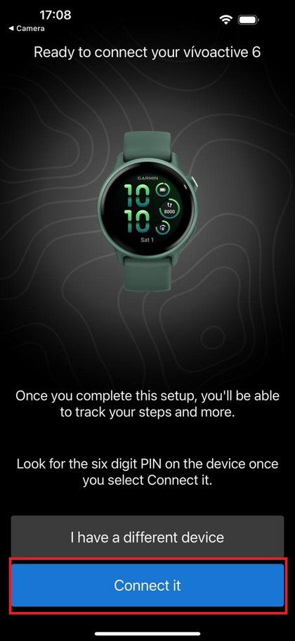 Ecranul de asociere &icirc;n aplicația Garmin Connect