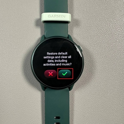Potvrdenie resetu na Garmin Vivoactive 6