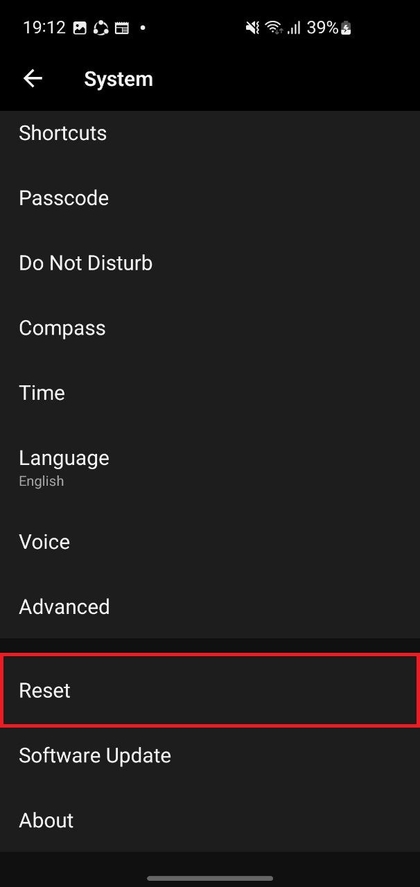 Možnosť resetu v aplik&aacute;cii Garmin Connect