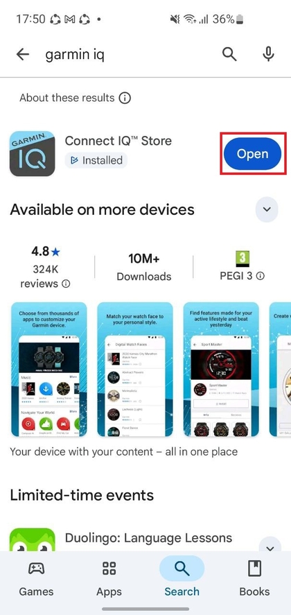Download watch faces from Garmin Connect IQ Store