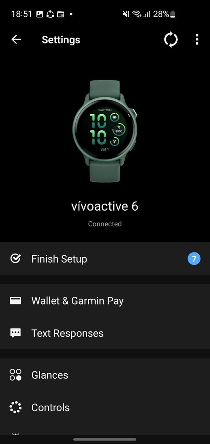 Ouvrez les param&egrave;tres de l'appareil pour la Vivoactive 6 dans l'application Garmin Connect