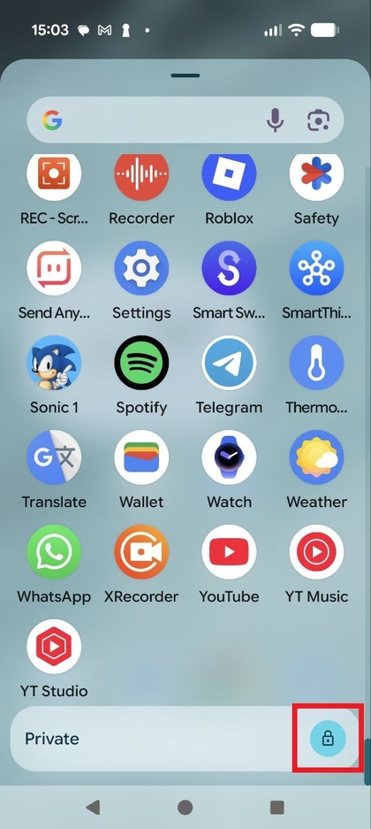 Pantalla de bloqueo del espacio privado