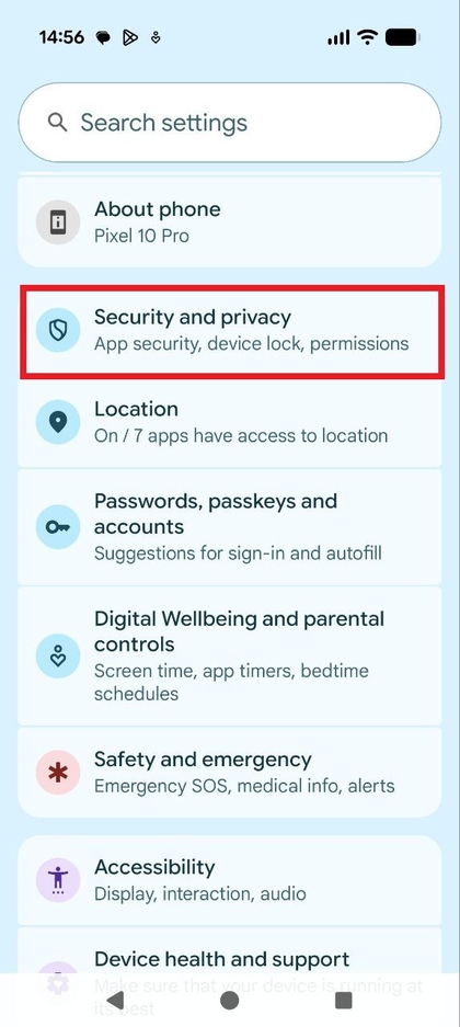 Ajustes de seguridad y privacidad en Pixel