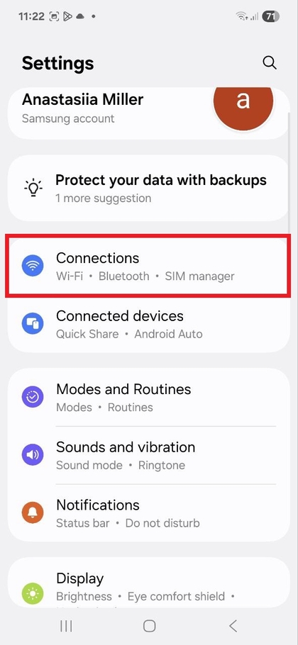 Kapcsolatok kiv&aacute;laszt&aacute;sa a Samsung Galaxy A56 be&aacute;ll&iacute;t&aacute;saiban