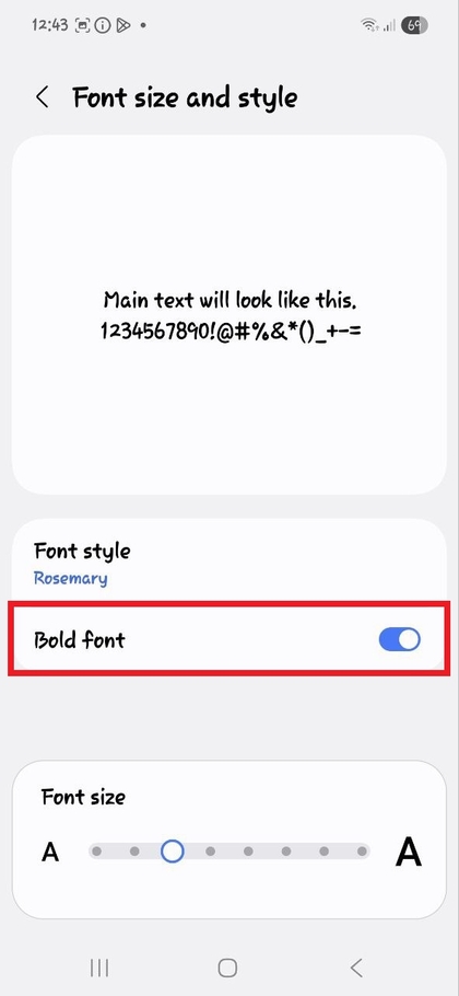 Bold Font Option on Samsung Galaxy A56