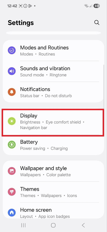 Samsung Galaxy A56 Display Settings