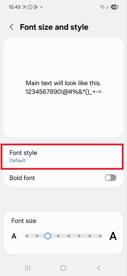 Select Font Style on Samsung Galaxy A56