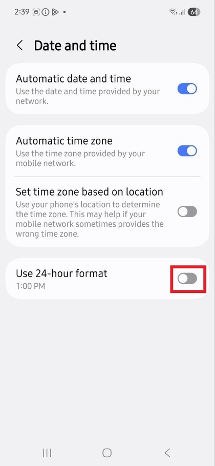 Przełączanie ustawienia formatu 24-godzinnego