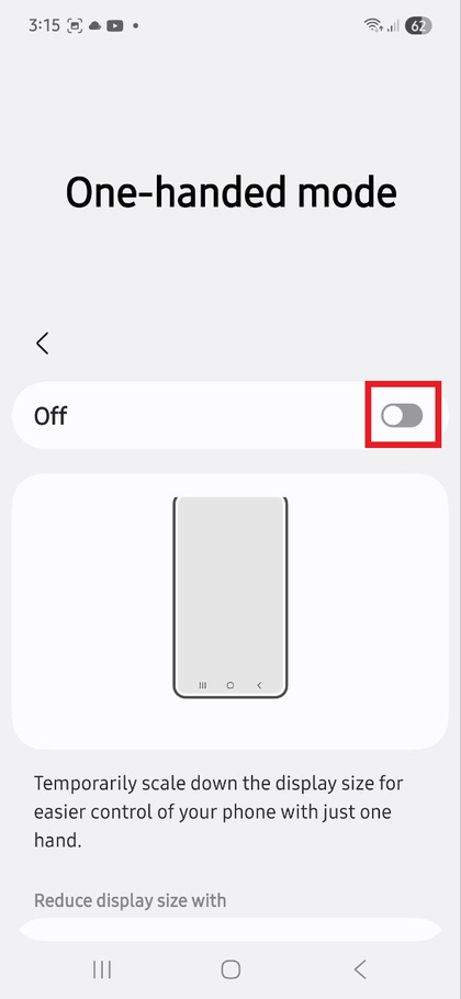 Disabling one-handed mode on Samsung Galaxy A56