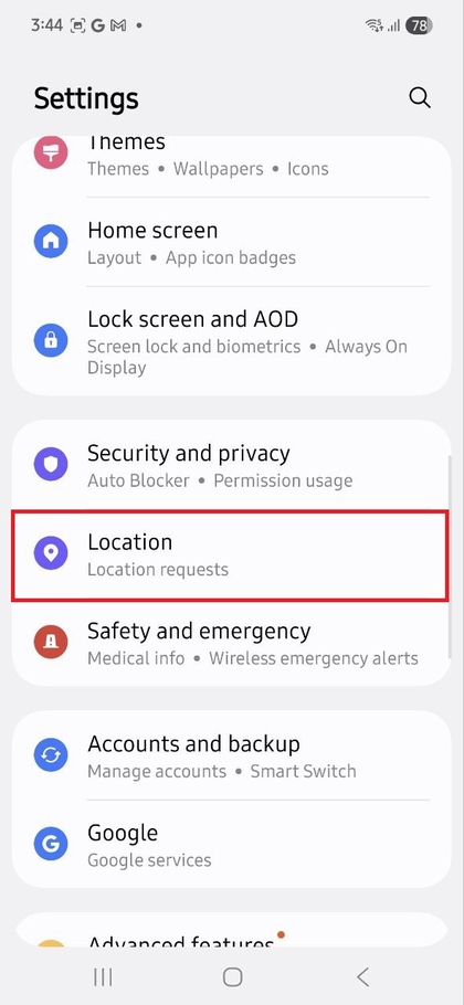 Sijaintiasetusten valitseminen Samsung Galaxy A56 -puhelimessa