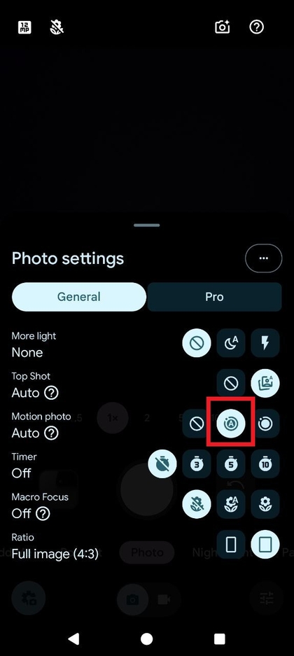 El icono de Foto en Movimiento Autom&aacute;tica, a menudo una simple A dentro de un c&iacute;rculo.