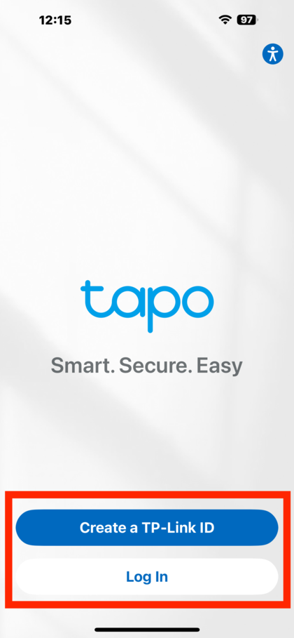 Ingia au uunda akaunti mpya katika programu ya Tapo