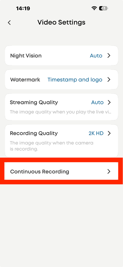 Opci&oacute;n Grabaci&oacute;n continua