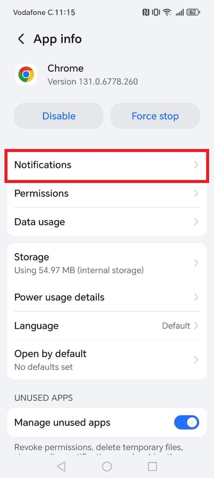 Disabling ad-related notifications on HONOR 400 Lite