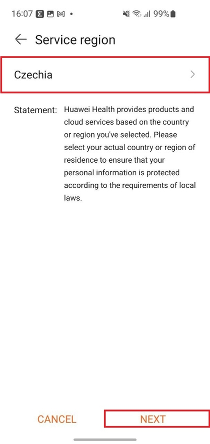 Dienstregion in der Huawei Health App ausw&auml;hlen