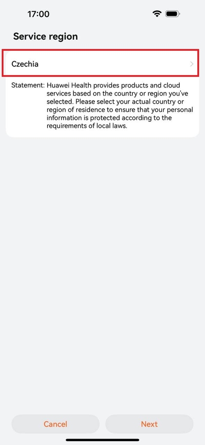 Select Region and Agree to Terms in Huawei Health App