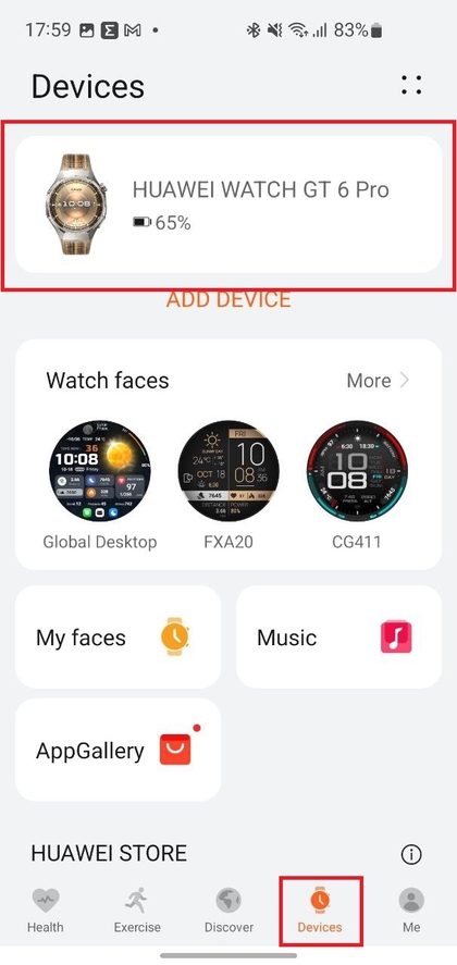 Ger&auml;teeinstellungen in Huawei Health aufrufen