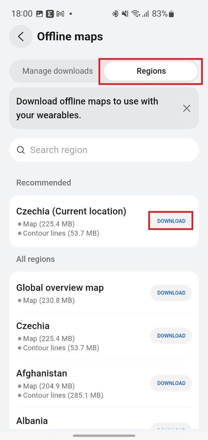 Kartenregion ausw&auml;hlen und herunterladen