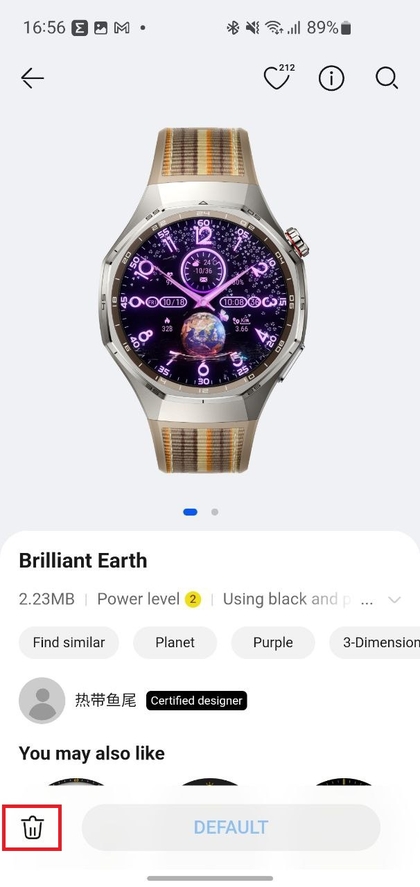 Option 'Zifferblatt l&ouml;schen' in Huawei Health