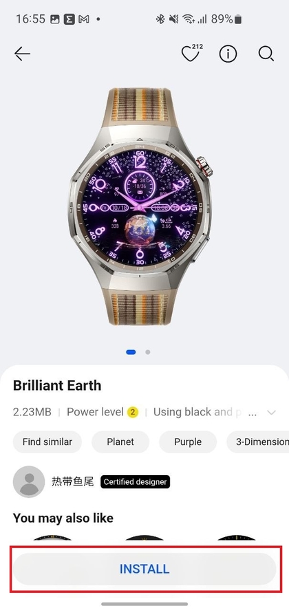 Installationsbutton f&uuml;r Huawei Zifferblatt