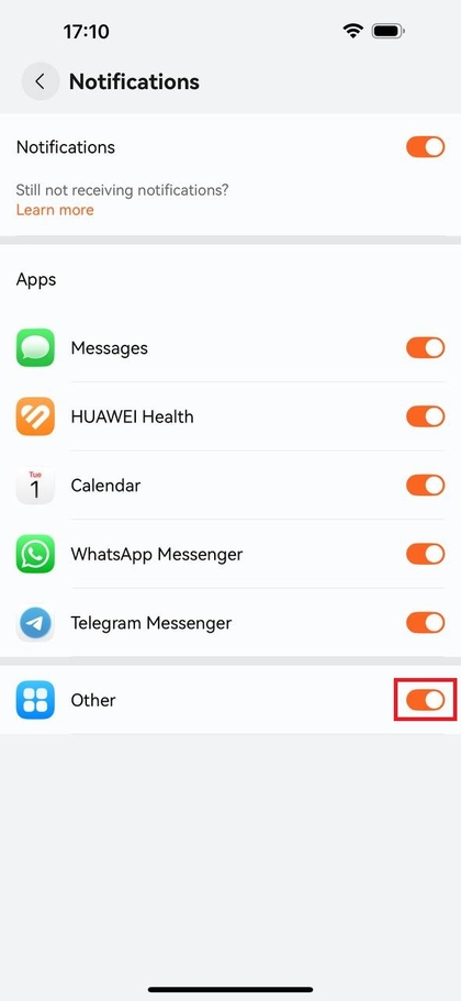 Option &bdquo;Andere Benachrichtigungen&ldquo; f&uuml;r nicht gelistete Apps aktiviert