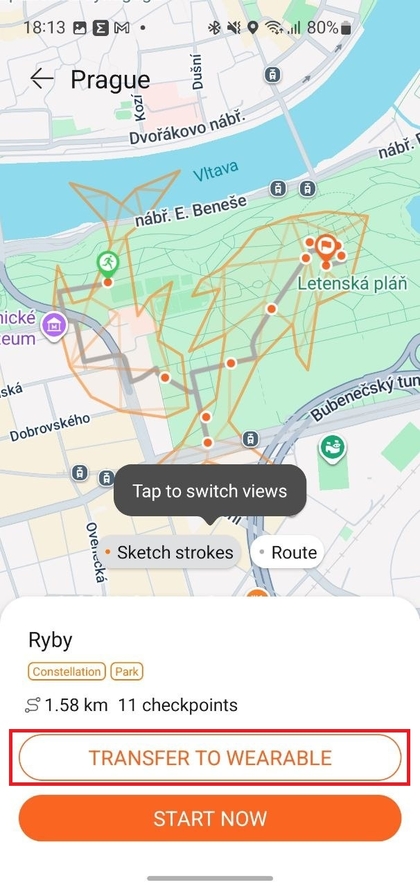 Route zur Uhr &uuml;bertragen