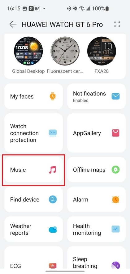 Zugriff auf Musikeinstellungen auf der Huawei Watch GT 6 Pro