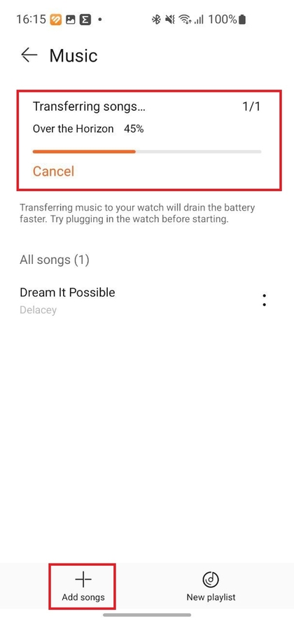 Songs auf Huawei Watch GT 6 Pro hochladen