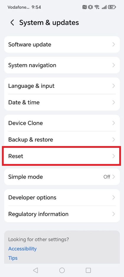 Resetopties op HONOR 400 Lite