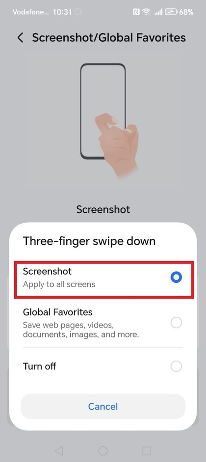 Gesten-Screenshot auf dem HONOR 400 Lite