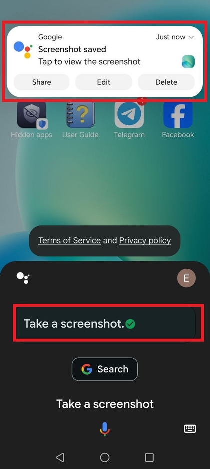 Verwenden von Google Assistant zum Aufnehmen eines Screenshots auf dem HONOR 400 Lite