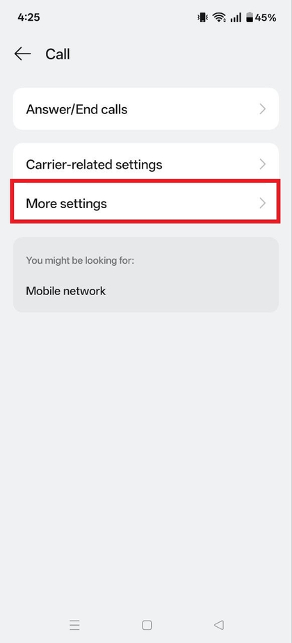 More settings in call settings on OnePlus 13R 5G