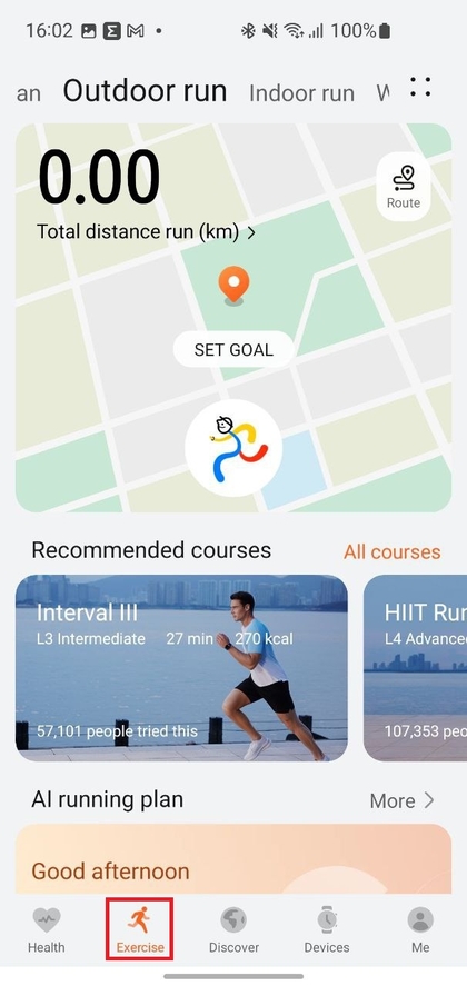 Tab &bdquo;Training&ldquo; in der Huawei Health App