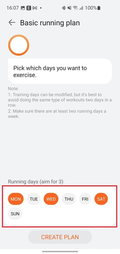 Trainingstage ausw&auml;hlen
