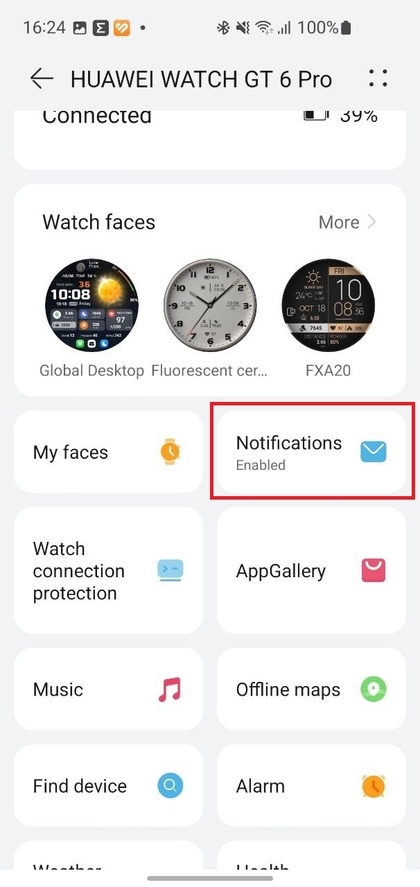 Huawei Health-app met meldingsinstellingen