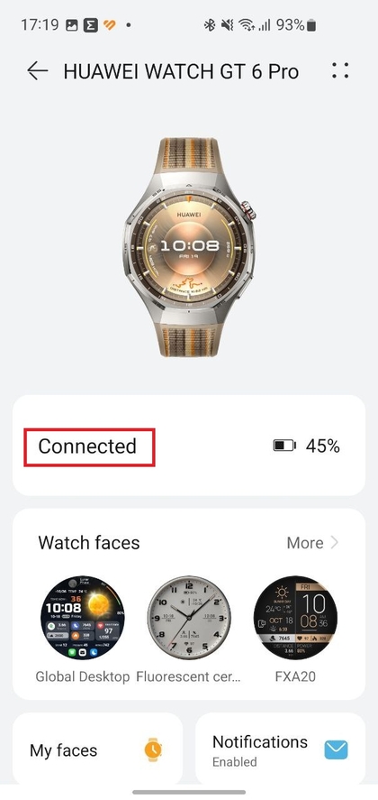 Huawei Watch GT 6 Pro &uuml;ber Bluetooth zur Datensynchronisierung verbunden