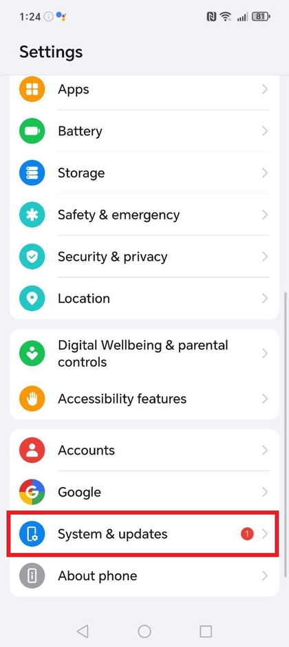 Toegang tot de optie Systeem & Updates