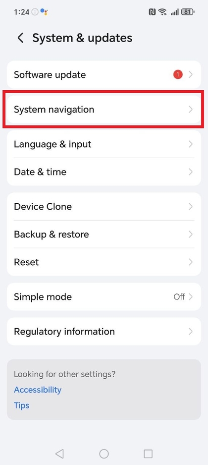 Systeemnavigatie-instellingen openen