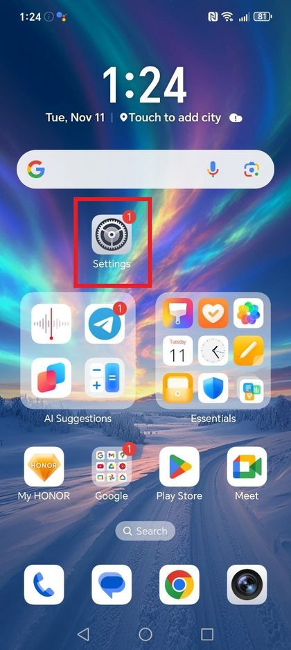 Instellingen-pictogram op HONOR 400 Lite