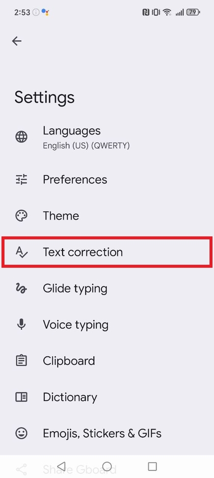 Tekstcorrectieveld in instellingen